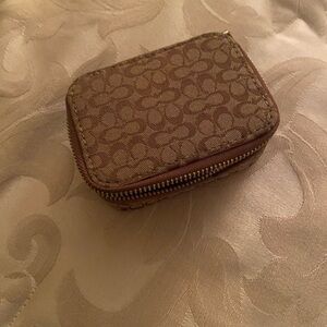 Coach Signature Canvas Leather Triple Pill Box Travel Case